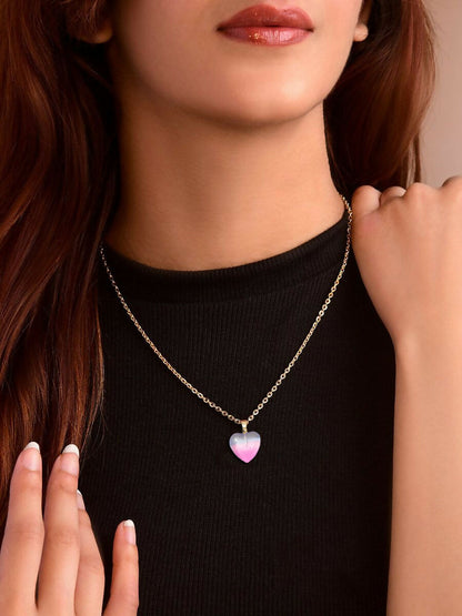 Pink, Green & Black Dual Tone Heart Necklace Set Crystal Necklace Set of 3 Colors