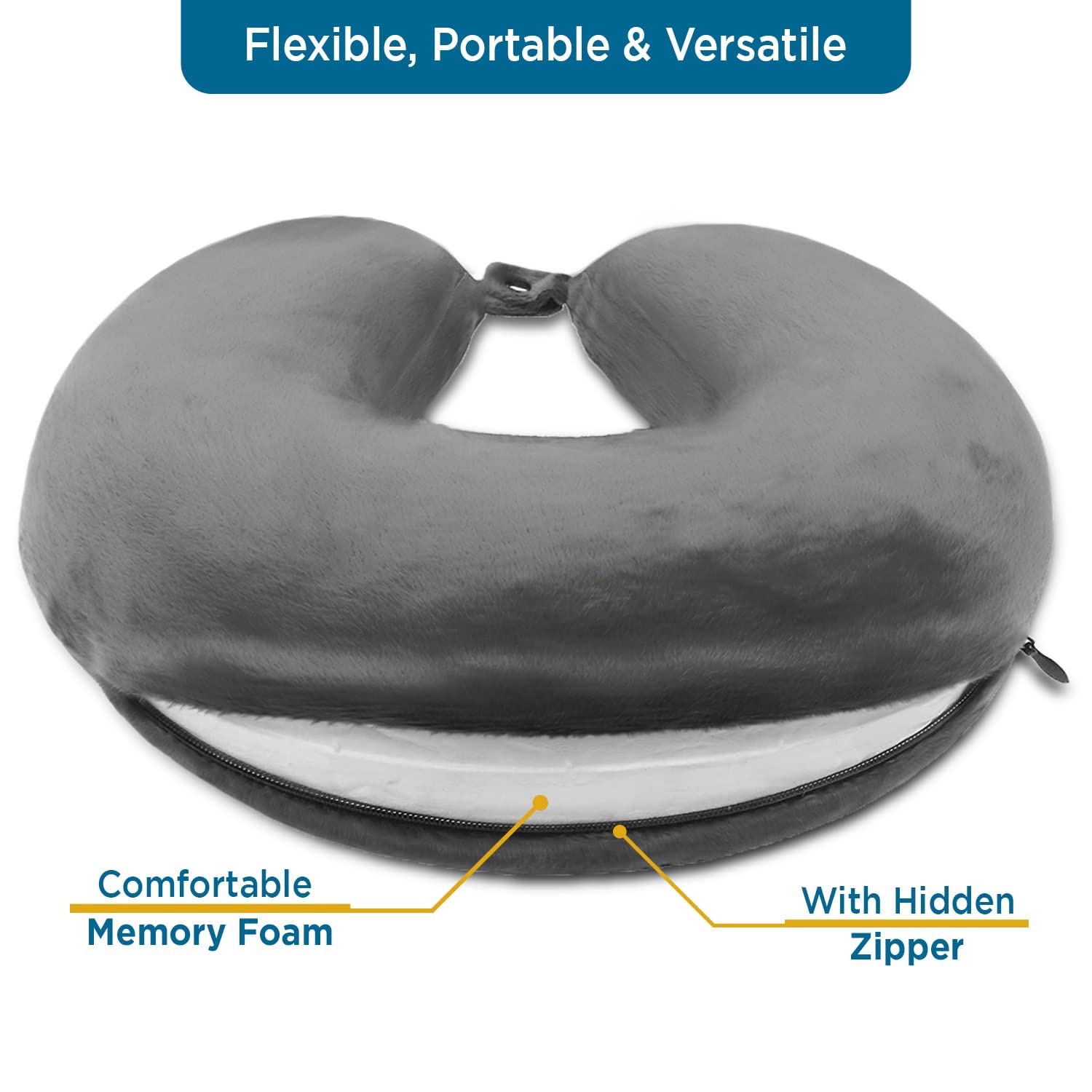 Sleepsia Velvet Memory Foam Neck Travel Pillow (Grey, Pack of 1)