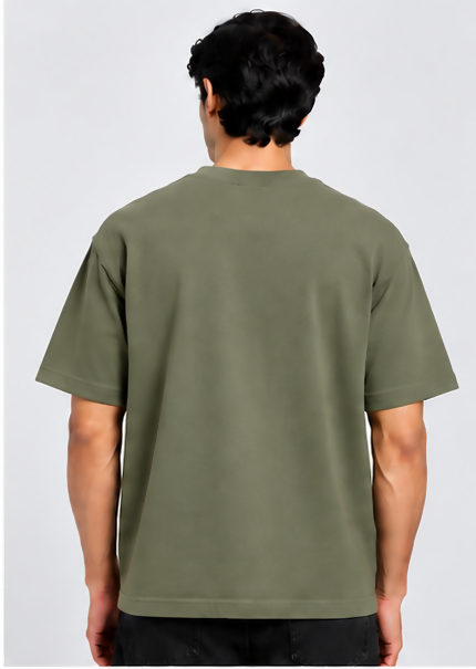 HUSTLE Essentials Men's Crew Neck Oversized T-Shirt – Slightly Greenish Olive(Oversized size)
