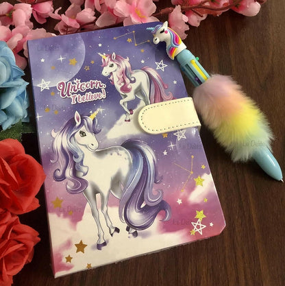 Unicorn Lock Diary With Fur Pen - HalfPe