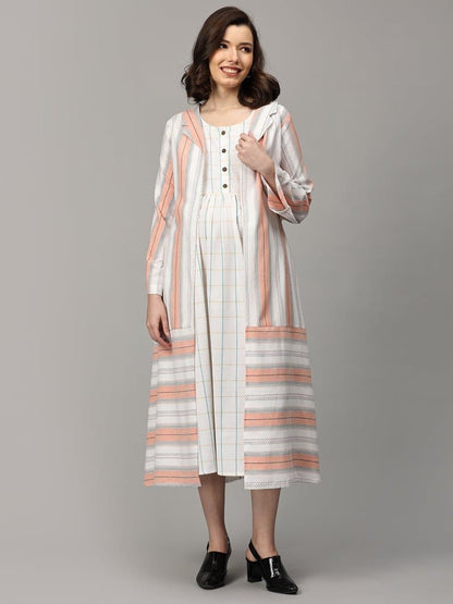 Apricot Aura Stripe Maternity and Nursing Shacket Dress - DRS-SK-APRAS-S