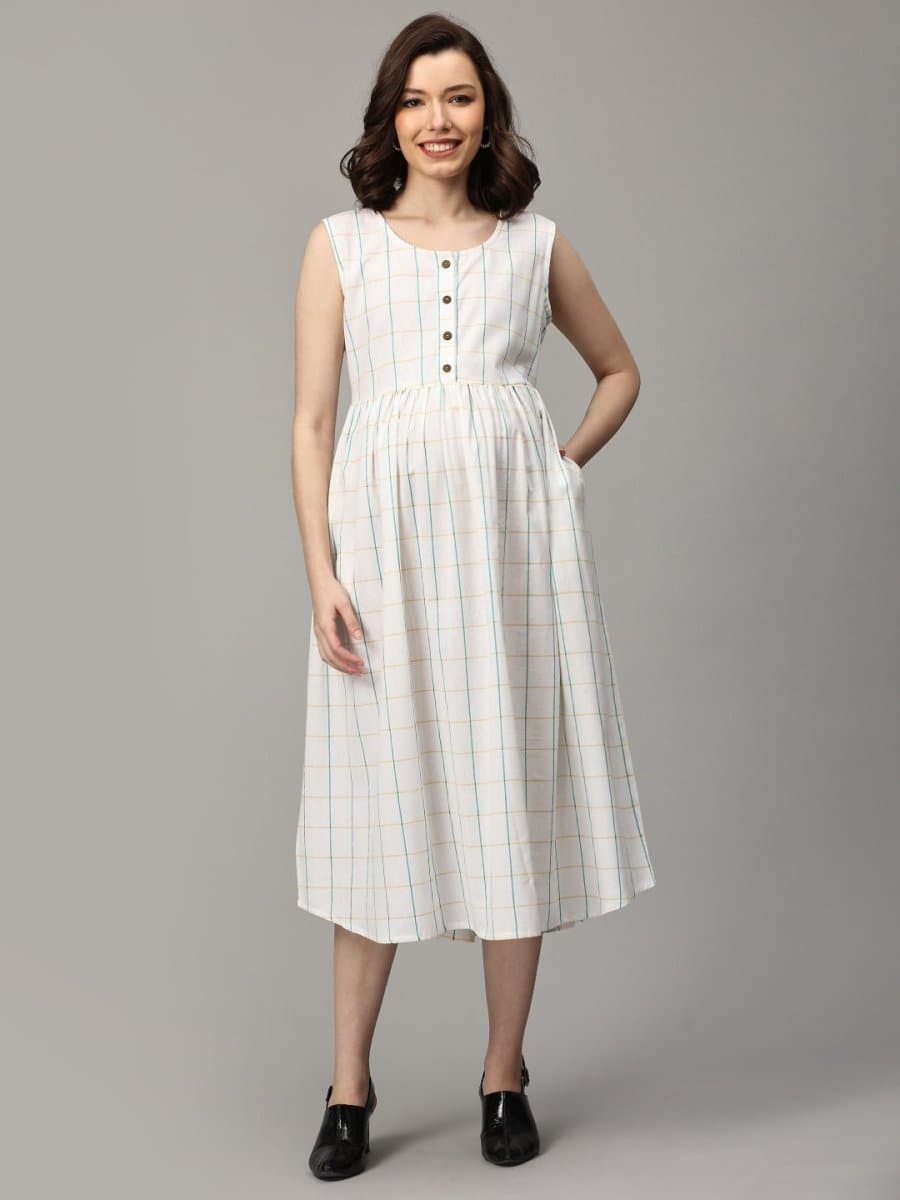 Apricot Aura Stripe Maternity and Nursing Shacket Dress - DRS-SK-APRAS-S