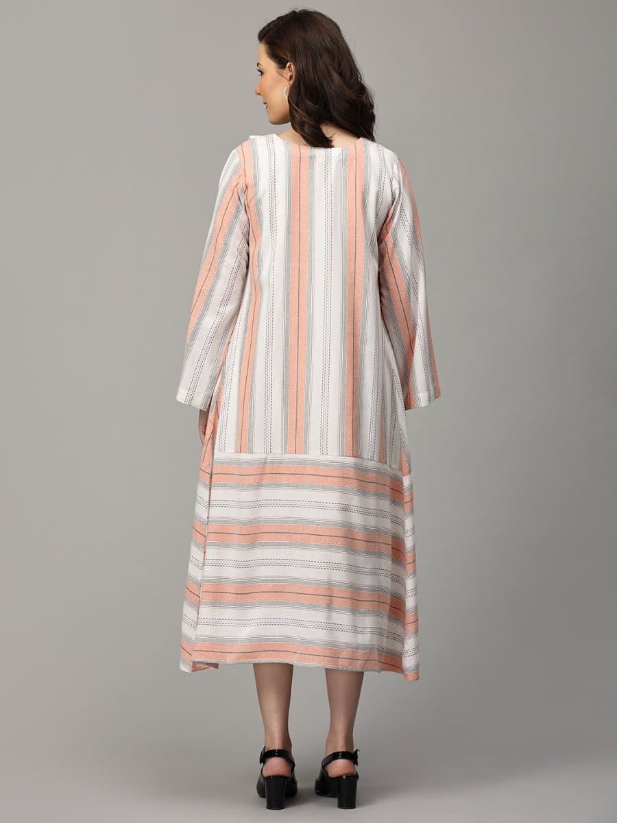 Apricot Aura Stripe Maternity and Nursing Shacket Dress - DRS-SK-APRAS-S