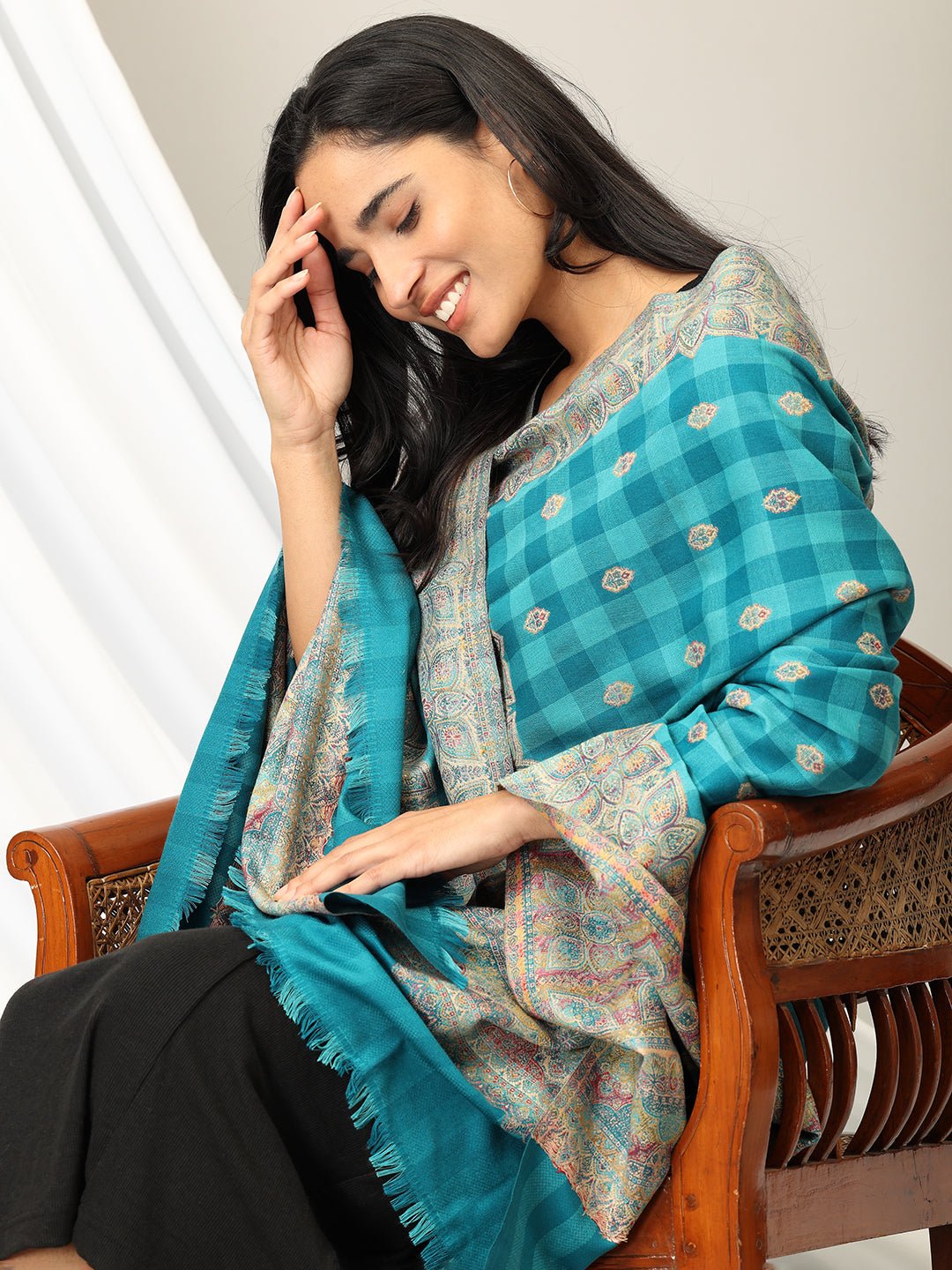 Aqua Aura Kullu Woolen Stole - WNTSTL - AQUAK