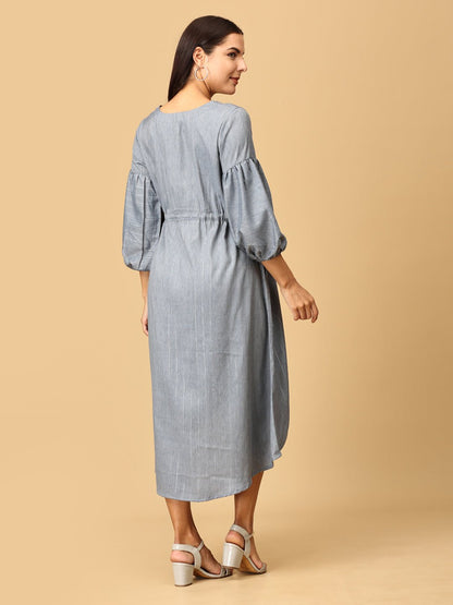 Arona Grey Shimmer Stripes Maternity and Nursing Dress - DRS - GYSHR - S