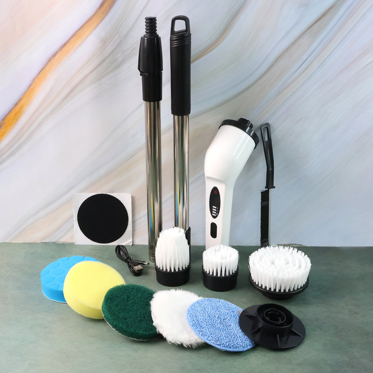 9-in-1 Electric Spin Scrubber with Telescopic Handle & LCD with Cordless Rechargeable Power Brush(1 Set)