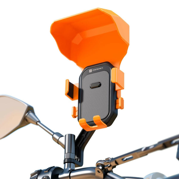 Portronics 360° Rotatable Mobile Phone Holder with Sunshade – Mirror & Handlebar Mount Halfpe Deals