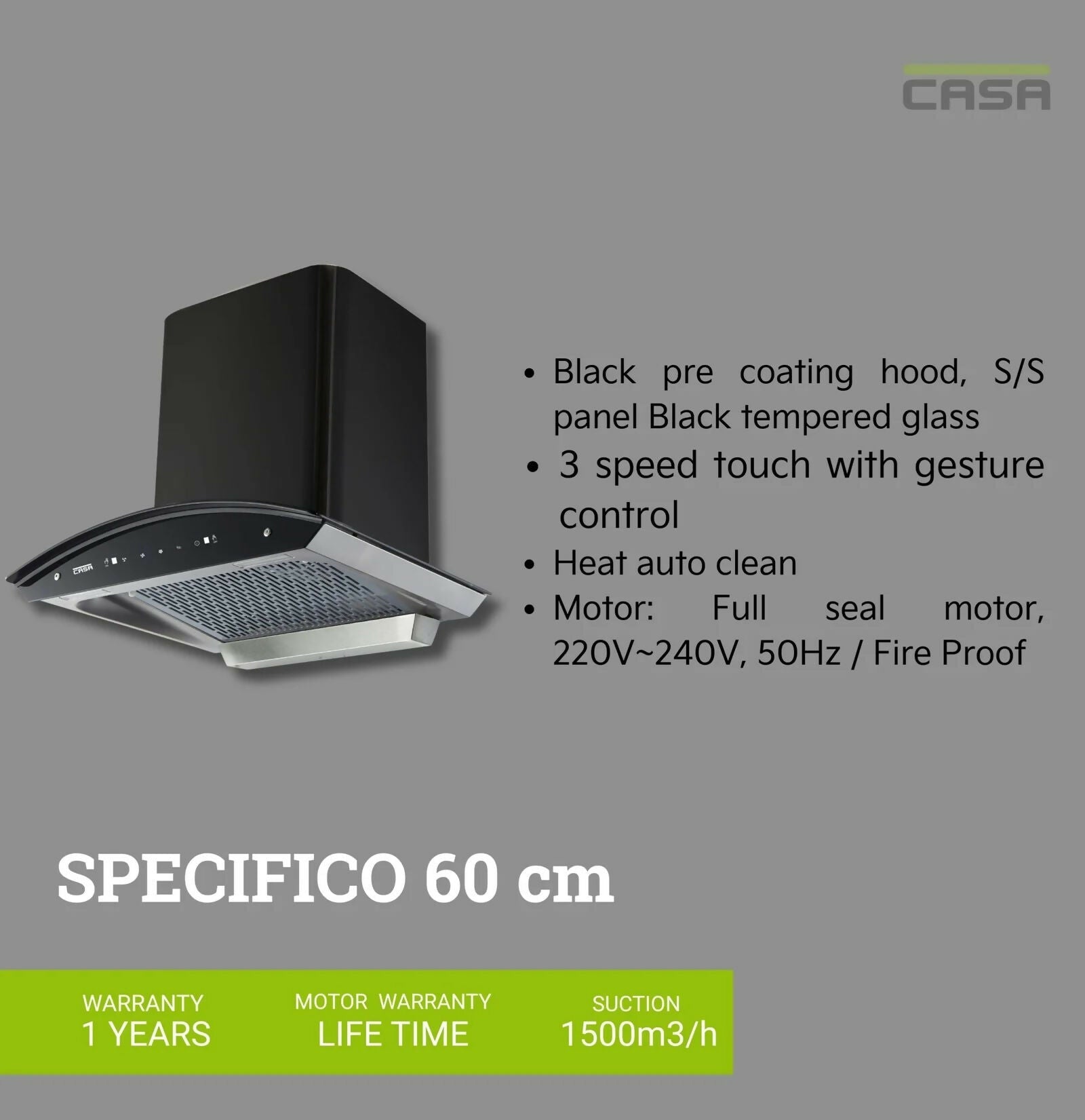 Casa Specifico 60cm Black Chimney CASA Home Appliances