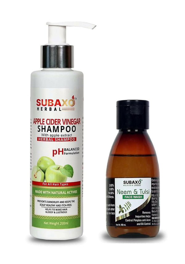 SUBAX Apple Cider Vinegar Shampoo(200 ml) and Neem & Tulsi Herbal Face Wash (100ml) Combo - HalfPe