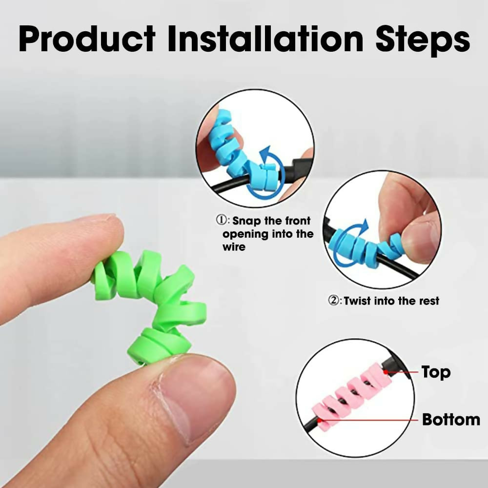 Elastic Spiral Wire Protectors Multi-Color Cable Guard for Chargers, Data Cables & Gadgets