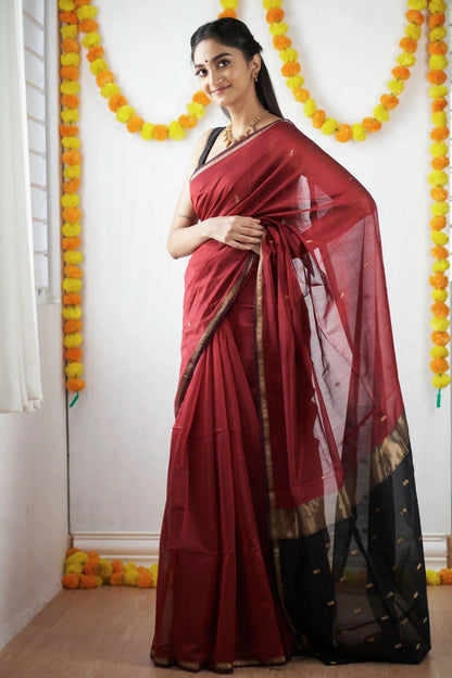 AXONIT Premium Golden Cotton Saree with Lightweight Fabric, Elegant Zari Border, and Traditional Finish
