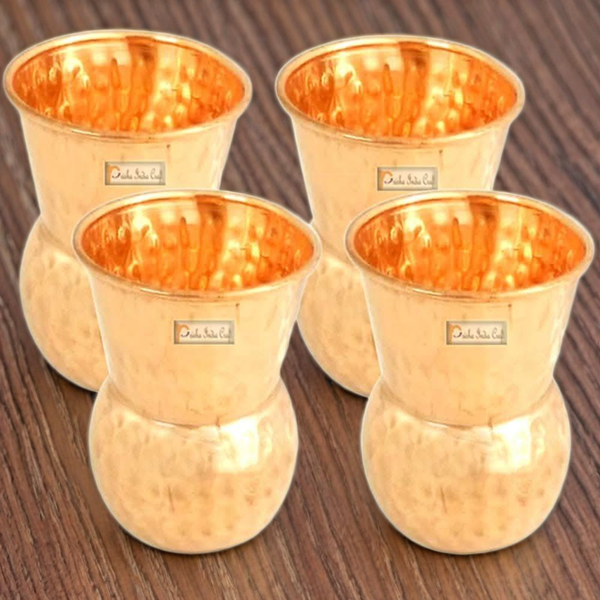 Pure copper muglai matka glass tumbler hammered design (set of 4x375ml) | PRISHA INDIA CRAFT