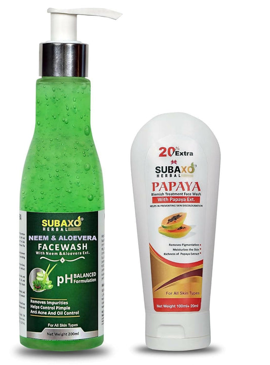 SUBAXO Neem Aloe Vera Face Wash (200 ml) & Papaya Herbal Face Wash (120 ml) Combo - HalfPe