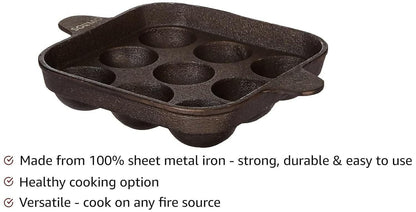 9 Cavities Cast Iron Square Paniyaram Pan - HalfPe