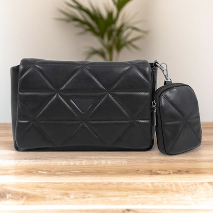 Elegant Quilted Sling Bag with Mini Pouch – Chic & Versatile (Black)