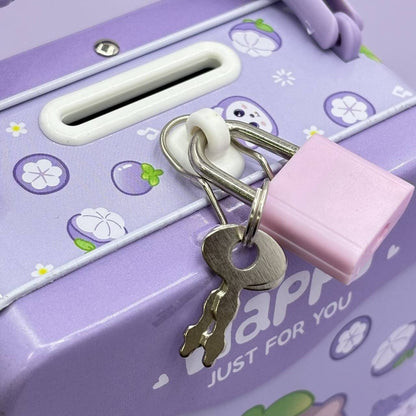 Cute Cartoon Metal Money Box with Lock & Key of Portable Kids Coin Bank with Handle (Multicolor) JR Enterprise