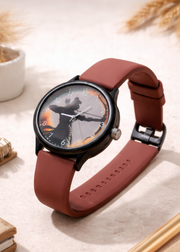 Classic Analog Wrist Watch with Archer Silhouette Dial & Silicone Strap – Multiple Color PM WATCHES