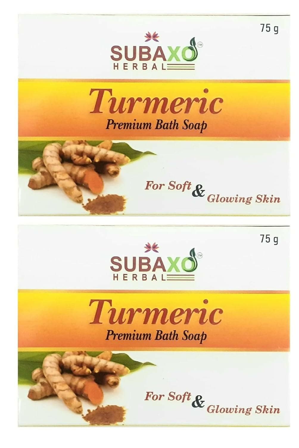 SUBAXO Turmeric Bath Glycerine For Soft & Clear Skin Soap Pack (2x75g,Pack Of 2) - HalfPe