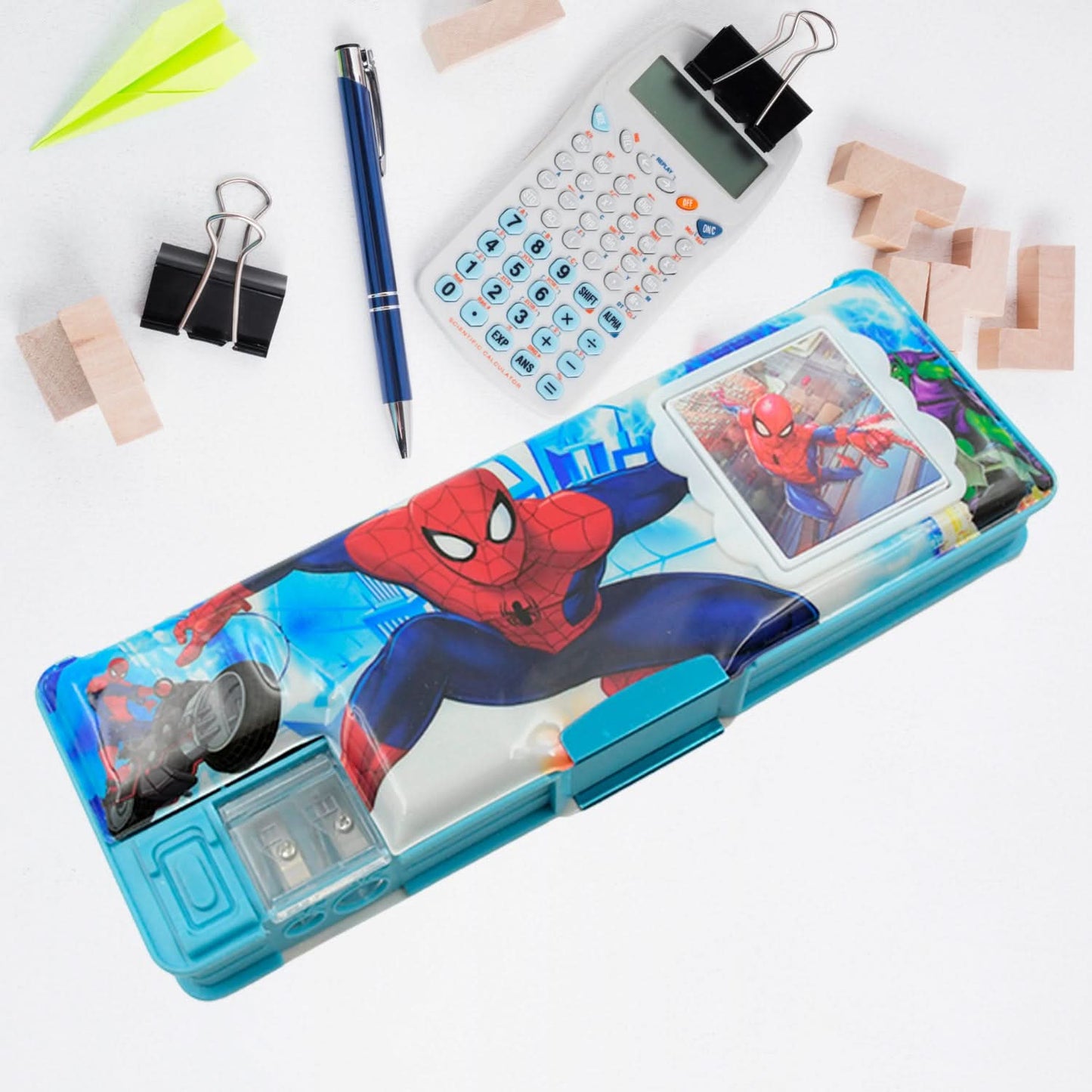 Multi-Functional Cartoon Geometry Box with Calculator & Sharpener – Kids Stationery Kit