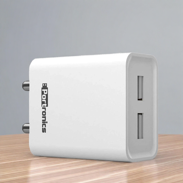 Portronics Adapto 66M 2.4A Charger with Dual USB Port (White)