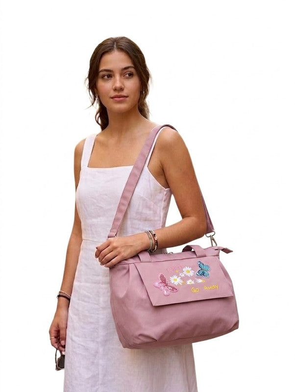 Buddy Cares Women Floral & Butterfly Embroidered Shoulder Bag | Adjustable Crossbody Strap – Pink – view 7 – Buddy Cares