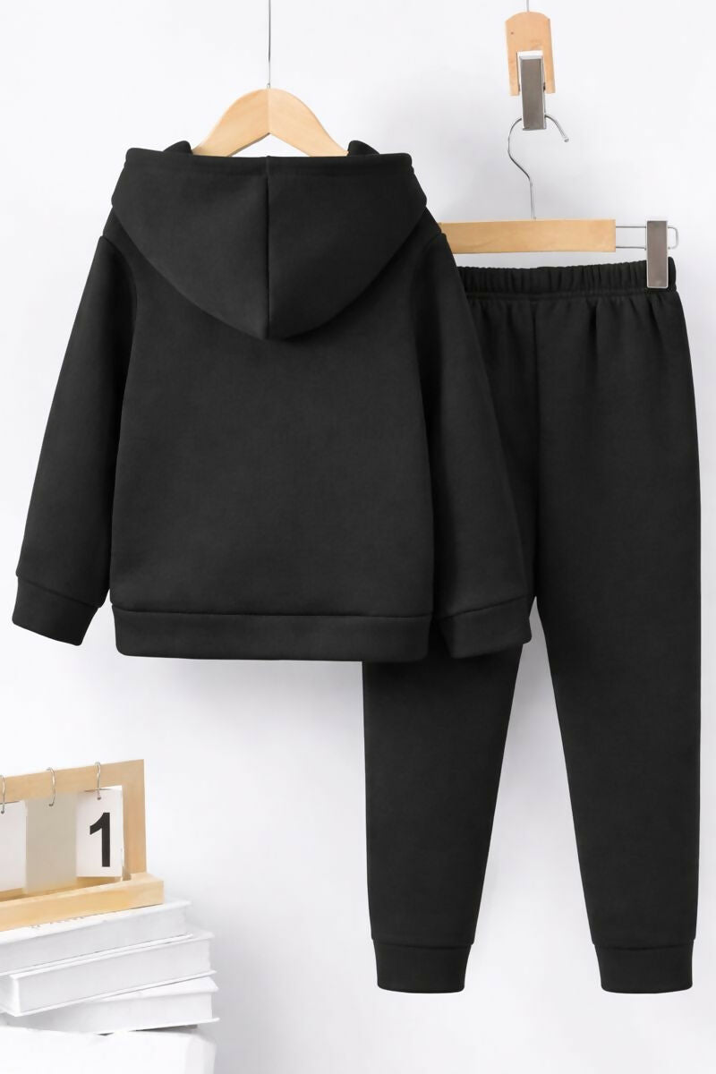 Girls' Black Cotton Blend Hoodie & Jogger Set – Surfing Astronaut in Space Galaxy Design (Ages 0-7 Years) Luck Fashion