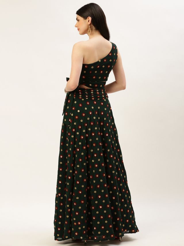 Bollywood Vogue Ready To Wear Green Crop Top N Skirt Co Ords