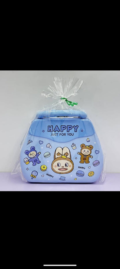 Cute Cartoon Metal Money Box with Lock & Key of Portable Kids Coin Bank with Handle (Multicolor) JR Enterprise