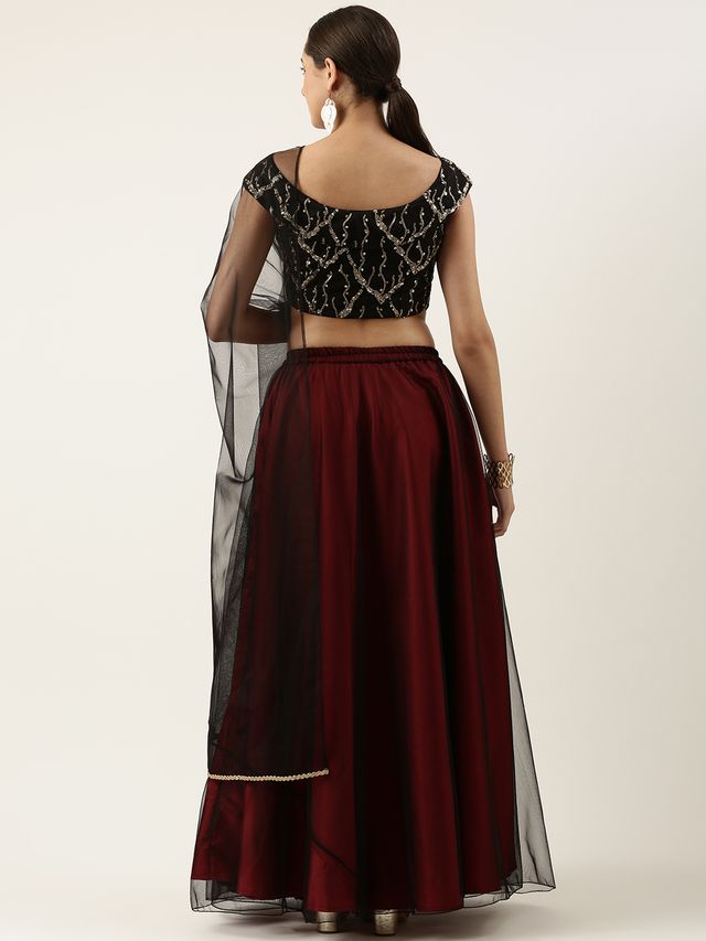 Bollywood Vogue Ready To Wear Black Net Sequins Embroidery Lehenga