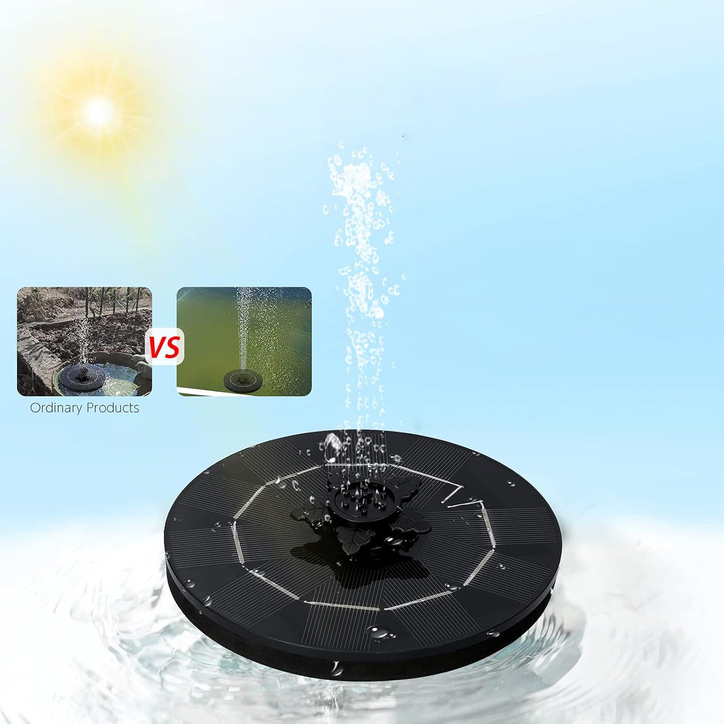 Fast Fountain By Pocket Hose - Solar-powered - Instantly Adds A Water Feature Virtually Anywhere - 5 Spray Modes - No Installation Or Batteries Required - Great For Bird Baths Pools Pond  More (1 Pc)