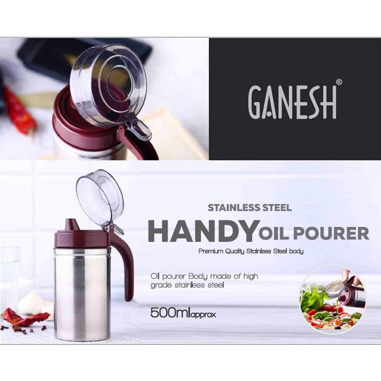 Oil Dispenser Stainless Steel With Small Nozzle 500ml Oil Container.