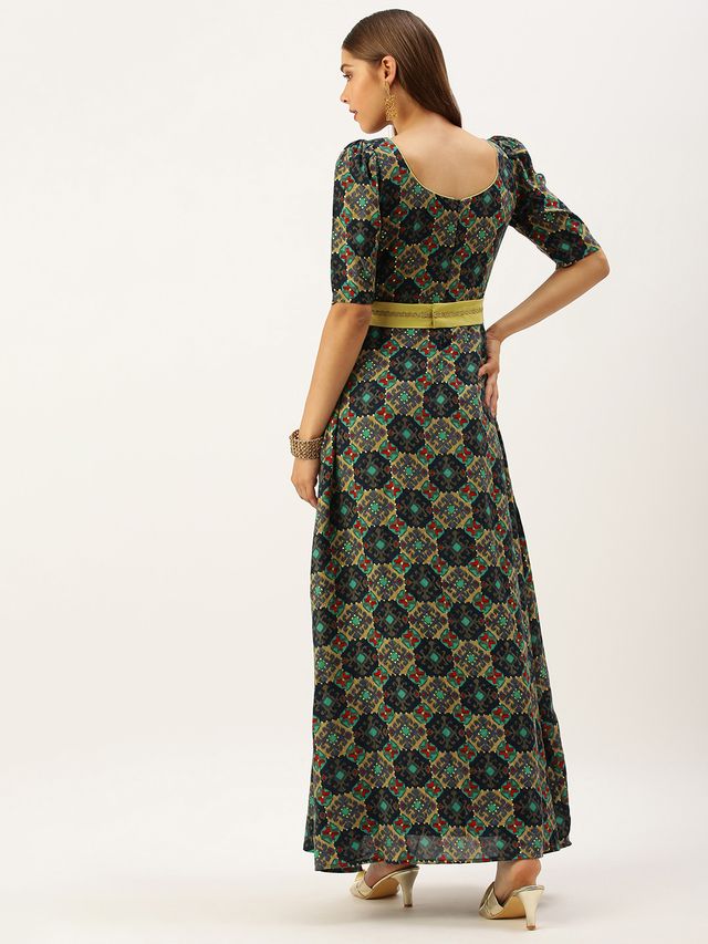 Bollywood Vogue Ready To Wear Multicolored Printed A Line Maxi Dress