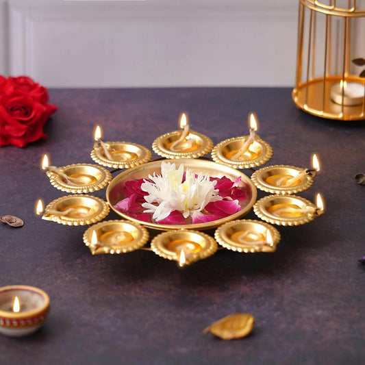 Webelkart Premium Gold Plated Flower Decorative urli Bowl for Home Decor- Handcrafted Bowl for Floating Flowers-Diwali Decoration Items (9.84" Inches) - HalfPe