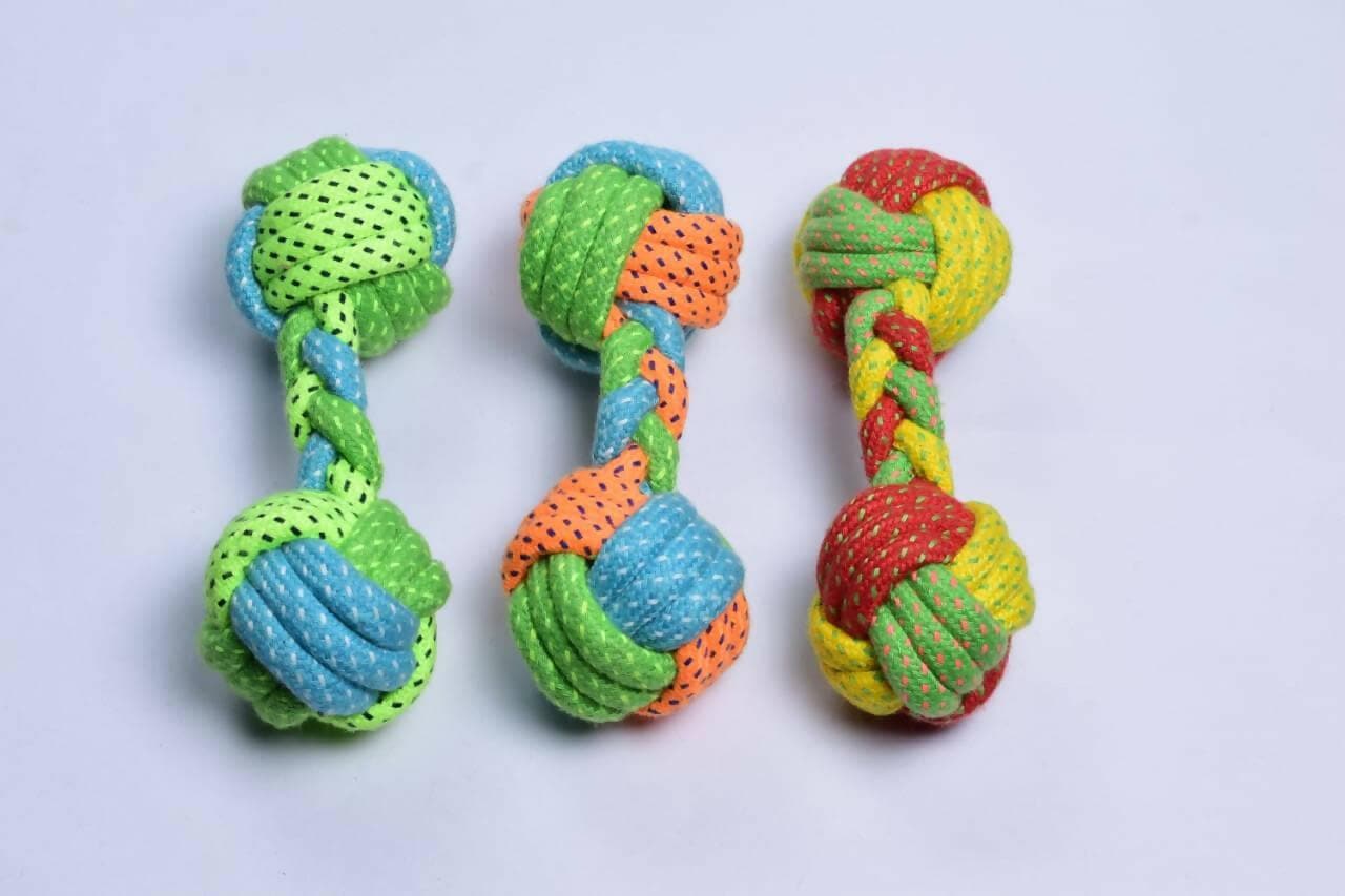 PETOLOGY Knotted Cotton Dumbbell Dog Chew toy for suitable for all Breeds (multi color)) - HalfPe