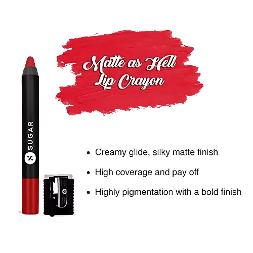 Sugar Cosmetics Matte As Hell Crayon Lipstick - Highly Pigmented & Long Lasting, Red, 2.8 g 01 Scarlett O'hara