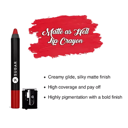 Sugar Cosmetics Matte As Hell Crayon Lipstick - Highly Pigmented & Long Lasting, Red, 2.8 g 01 Scarlett O'hara