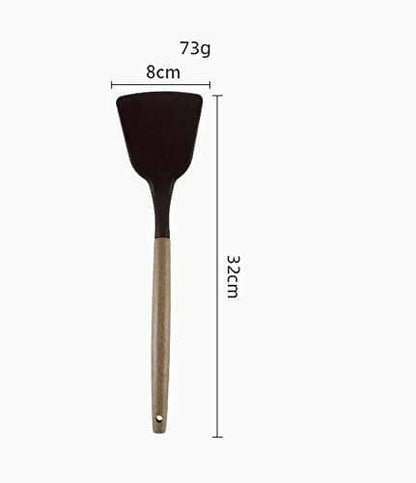 P-Plus International Silicone Spatula Turner, Wooden Handle Flexible & Heat Resistant Rubber Spatulas (Black) - HalfPe