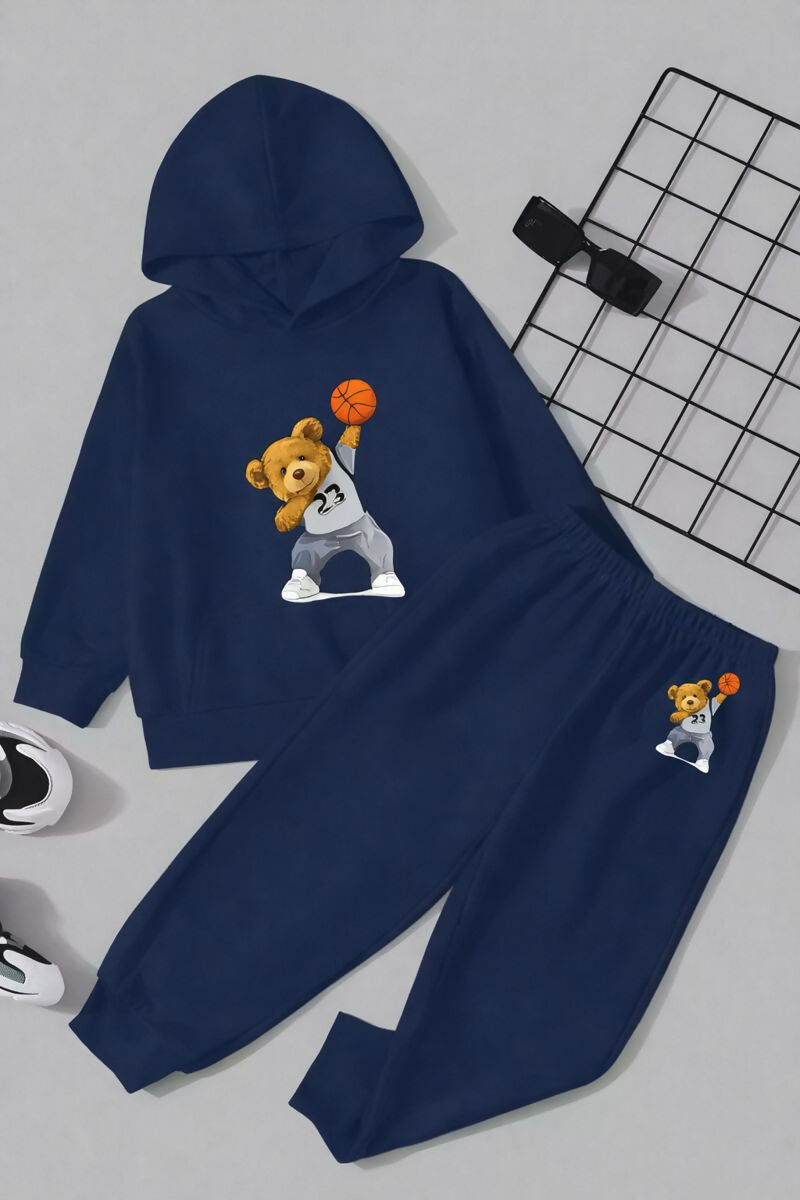 Kids Printed Cotton Blend Hoodie with Matching Joggers Luck Fashion