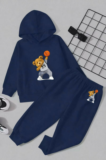 Kids Printed Cotton Blend Hoodie with Matching Joggers Luck Fashion