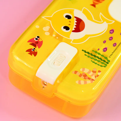 Plastic Pencil Box with LED Light & Cartoon Print – 1 Pc Dual Compartment Stationery Organizer Case for Kids