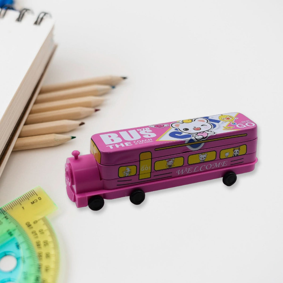 Double Decker Bus Pencil Case – 2-Layer Metal Box with Sharpener HP DD