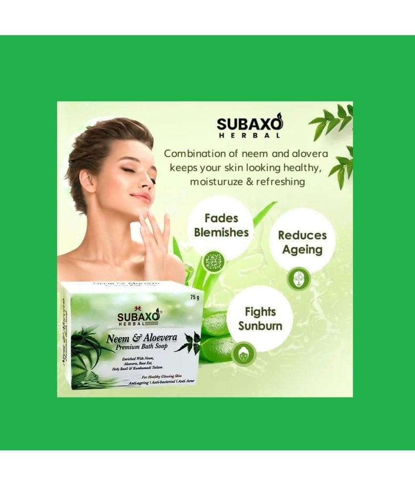 Subaxo Herbal Neem & Aloevera Ayurvedic Bath Soap(75 gm Each, Pack Of 2) & Charcoal Herbal Anti Pollution Deep Cleansing Face Wash (100ml,Combo) - HalfPe