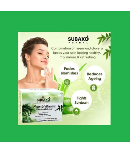 Subaxo Herbal Neem & Aloevera Ayurvedic Bath Soap(75 gm Each, Pack Of 2) & Charcoal Herbal Anti Pollution Deep Cleansing Face Wash (100ml,Combo) - HalfPe