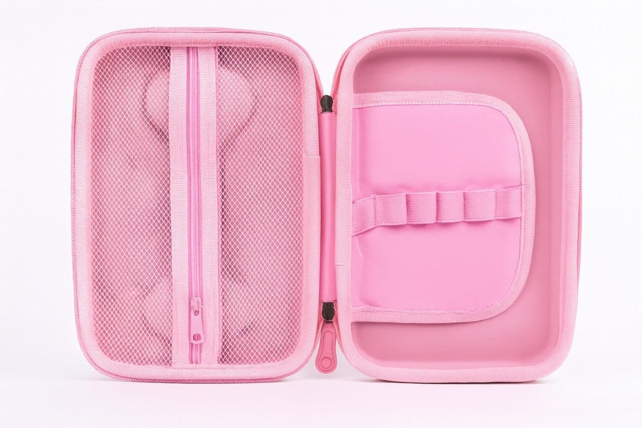 Cute Pink Cartoon EVA Pencil Box with Calculator with Zippered Hard Case Stationery Organizer for Kids JR Enterprise