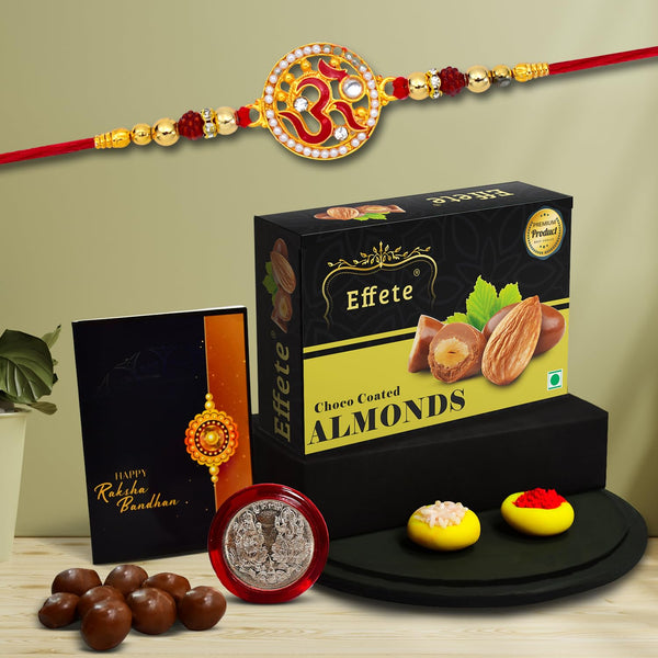 Rakshabandhan Om Design Rakhi For Brother Set Of 1rakhi With Chocolate Almonds 32gm (K1_272_ca32