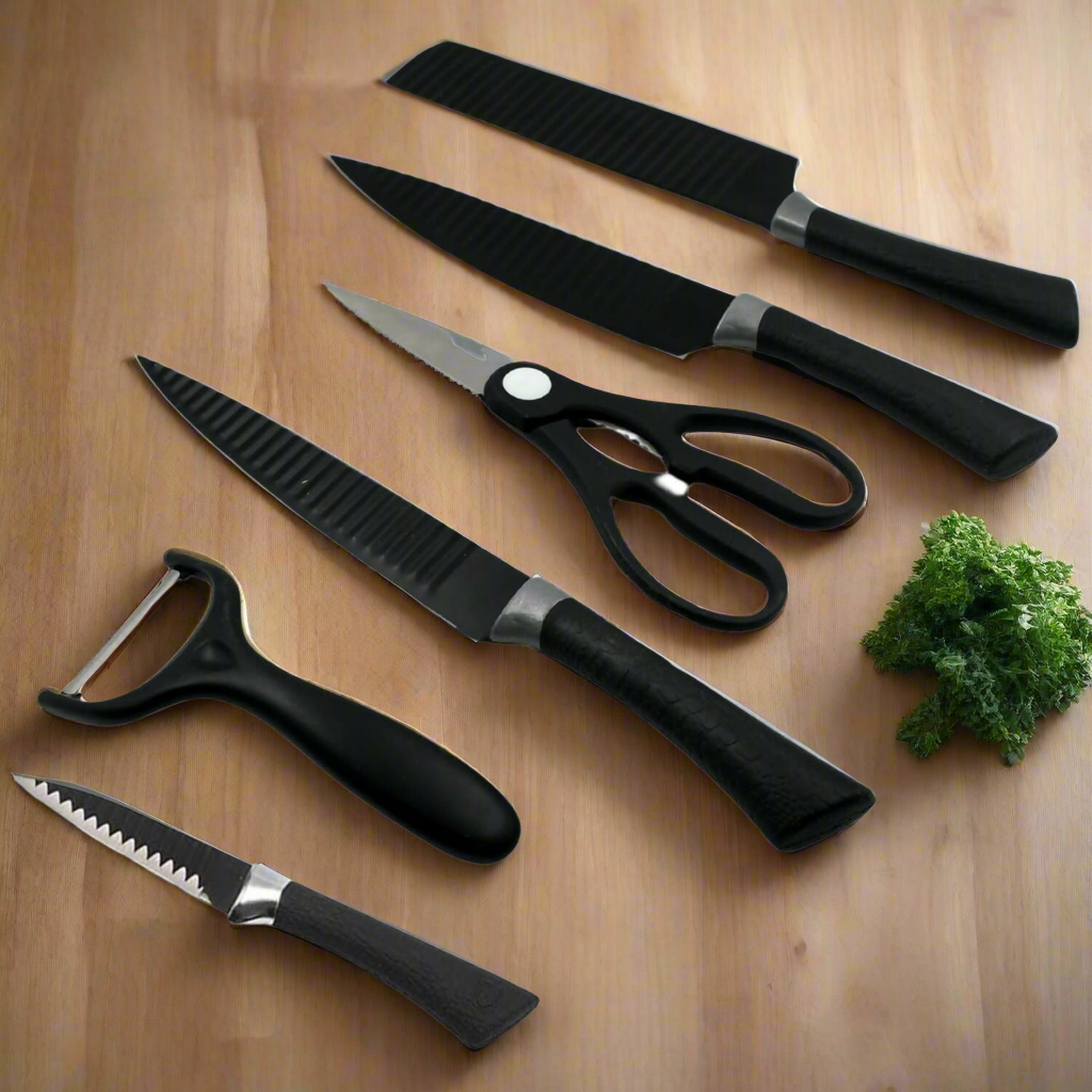 6-Piece Professional Kitchen Knife Set Stainless Steel with Peeler & Scissors