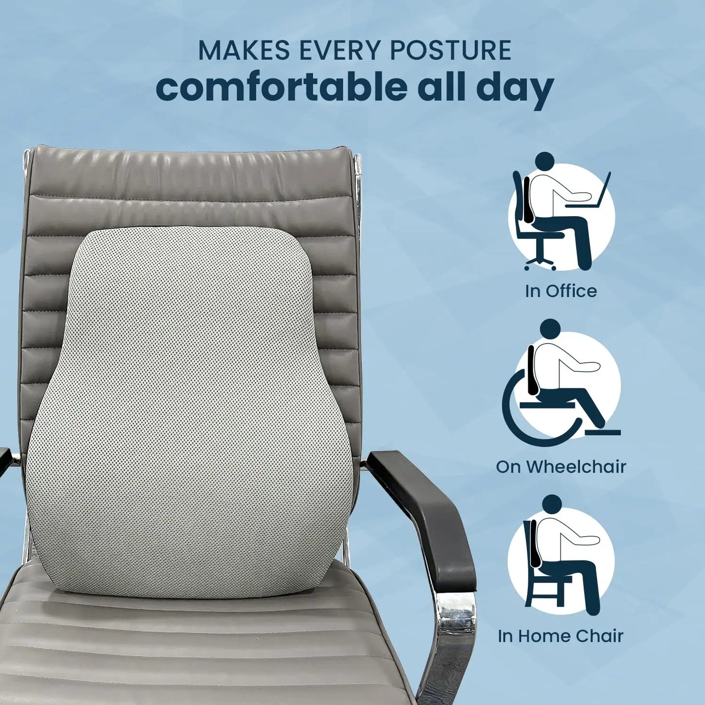 Sleepsia Memory Foam Back Support for Office Chair | Lumbar Support for Office Chair, Car Seat Back Support,(Gel Infused, Grey/Black)