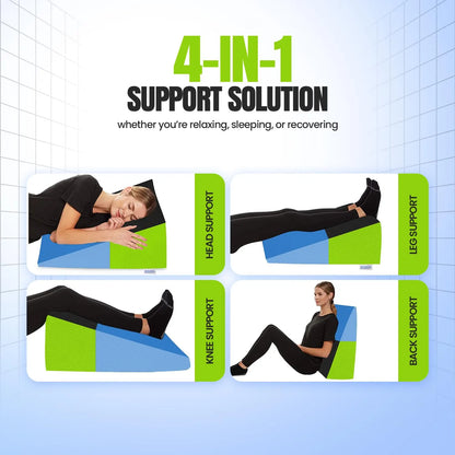 Sleepsia Wedge Pillow for Sleeping | Back Support Orthopedic Memory Foam Wedge Cushion | Back & Leg Support- Green/Black