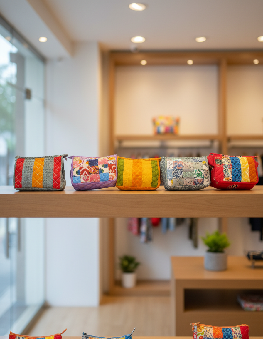 Exotic India Lot of Five Printed Clutch Bags with Patchwork