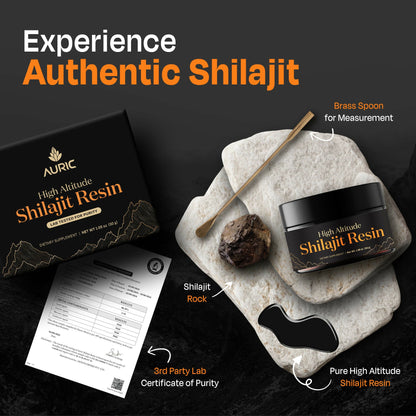 Auric Lab-Certified High-Altitude Shilajit Resin 30g | 75% Fulvic Acid + Humic Acid | 80+ Trace Minerals with Real Brass Spoon Included Zenith Drinks
